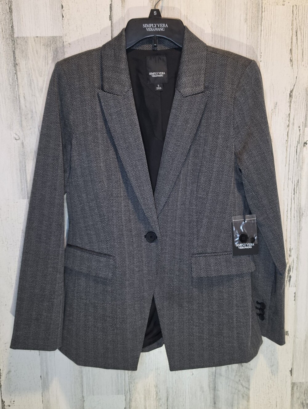 Simply Vera Vera Wang Women Small Gray Herringbone Blazer NWT Soft Tailored